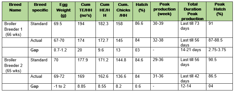 Table 1: Different Broiler breeder specifications